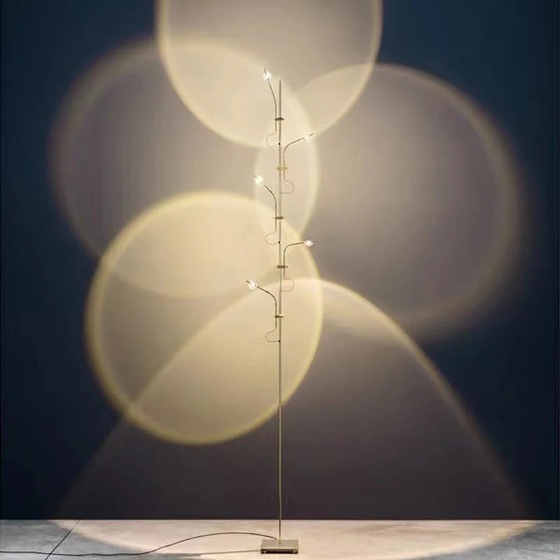 "Modern 5-Head Floor Lamp with Projector Feature"