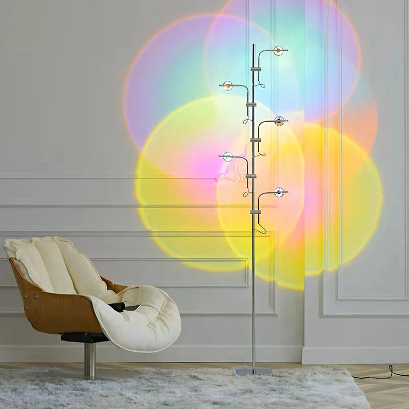 "Modern 5-Head Floor Lamp with Projector Feature"