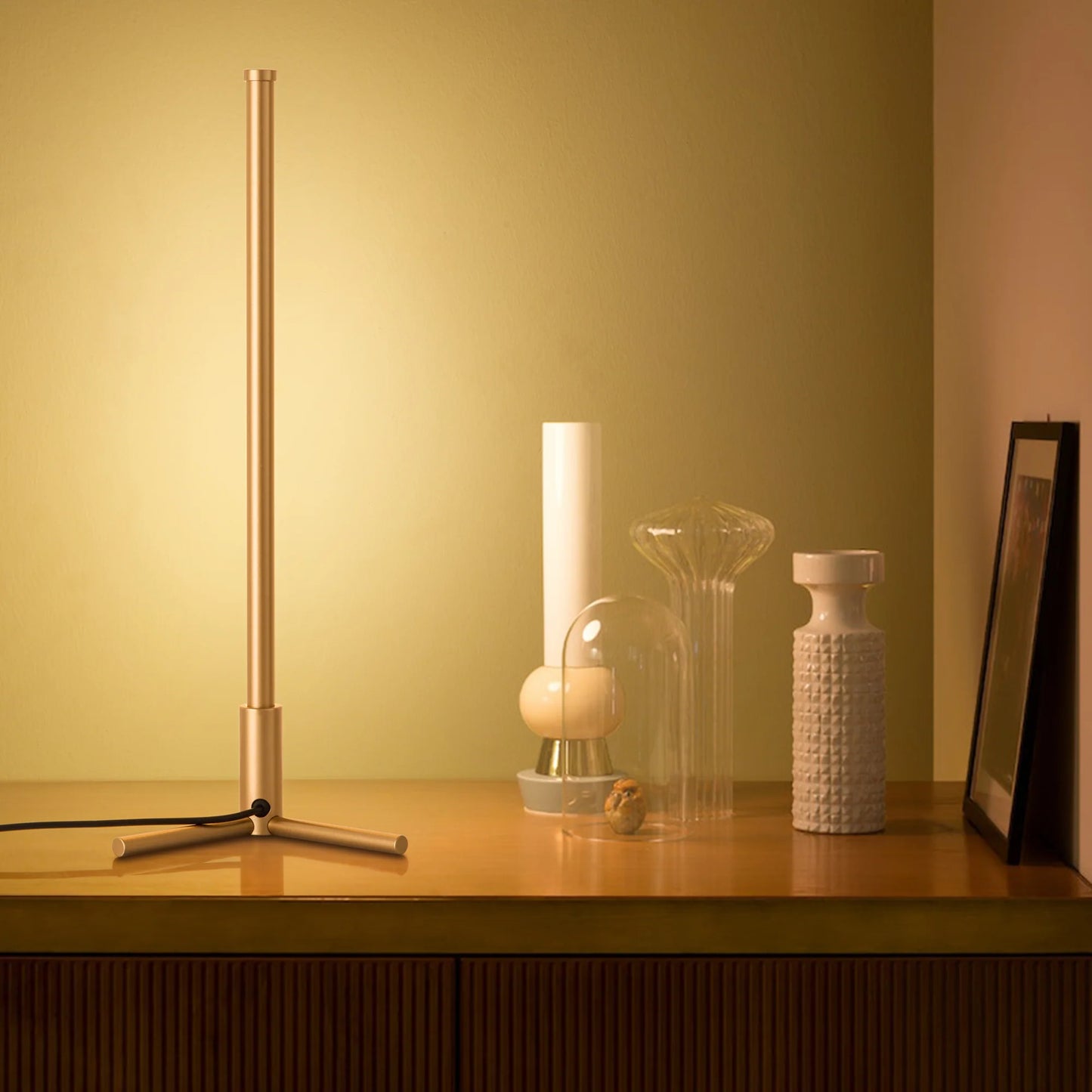 Corner Table Lamp with RGBCW Functionality in Elegant Golden Finish