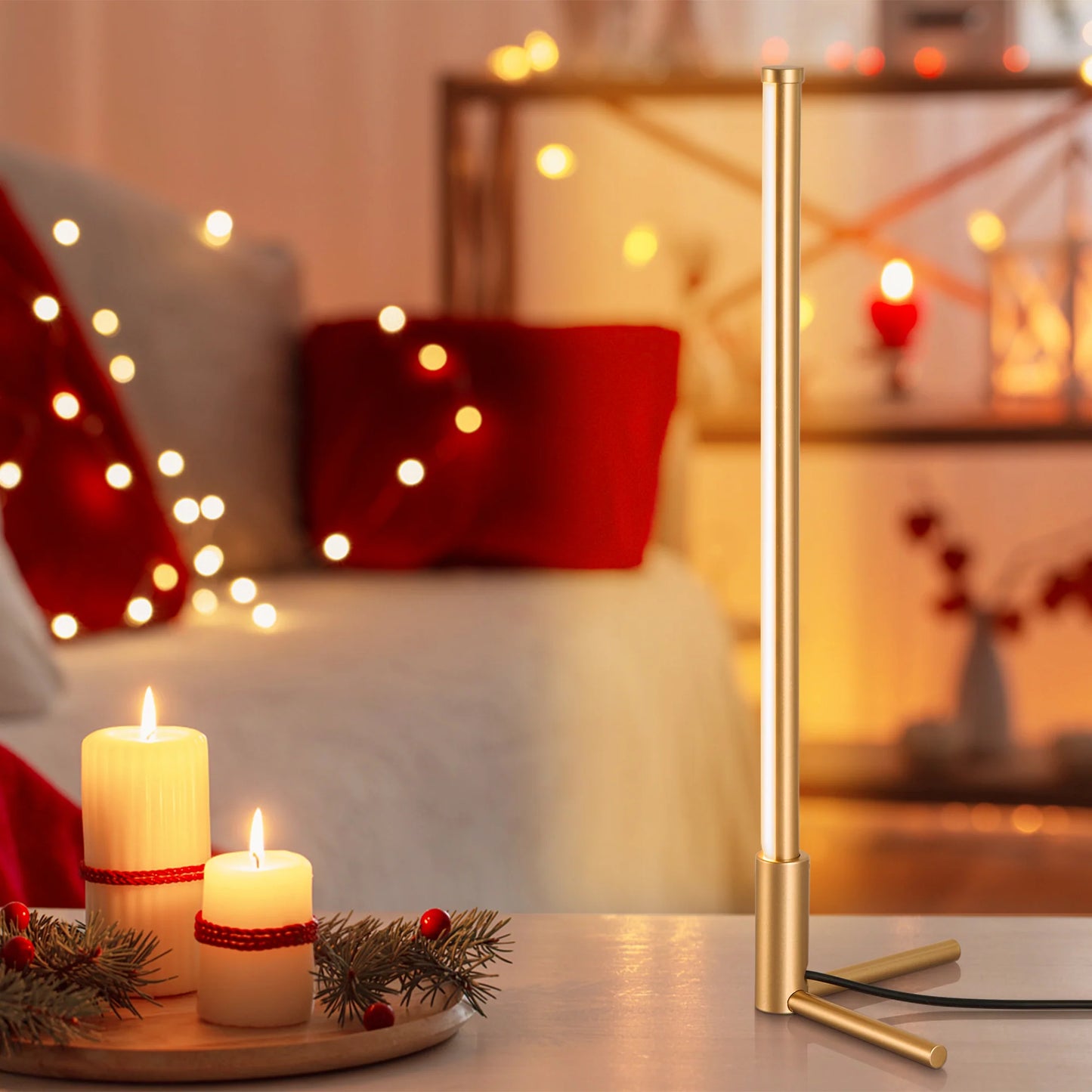 Corner Table Lamp with RGBCW Functionality in Elegant Golden Finish