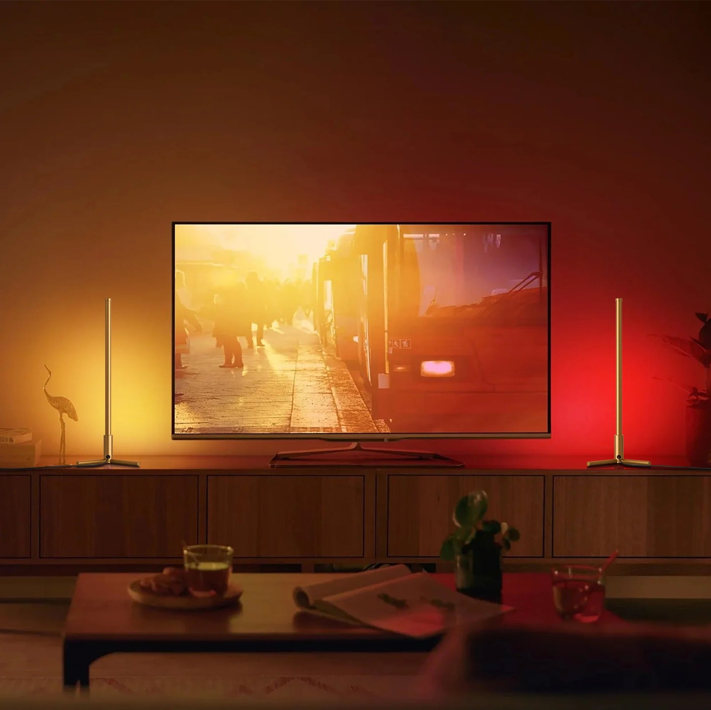 Corner Table Lamp with RGBCW Functionality in Elegant Golden Finish