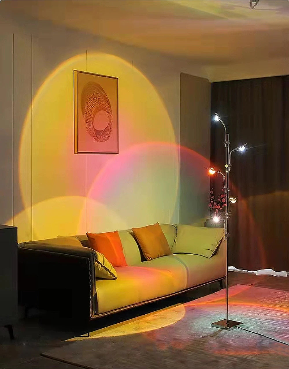 "Modern 5-Head Floor Lamp with Projector Feature"