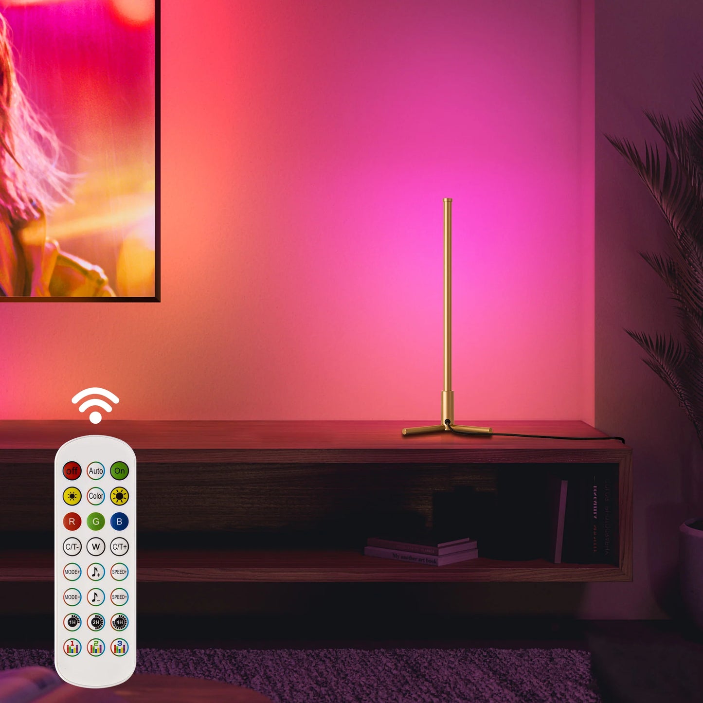 Corner Table Lamp with RGBCW Functionality in Elegant Golden Finish