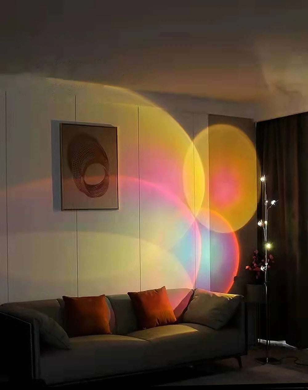 "Modern 5-Head Floor Lamp with Projector Feature"