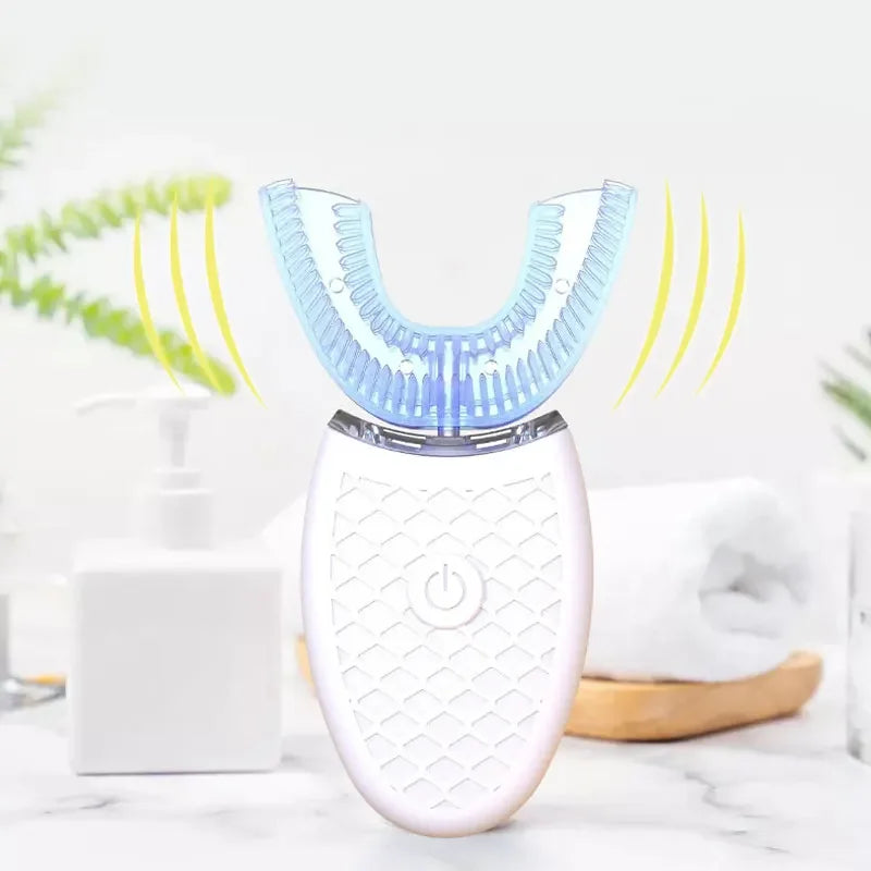 New Automatic Sonic Electric Toothbrush Silicone U-Shaped Tooth Brush USB Charge Waterproof Toothbrush 4 Modes Timer Blue Light